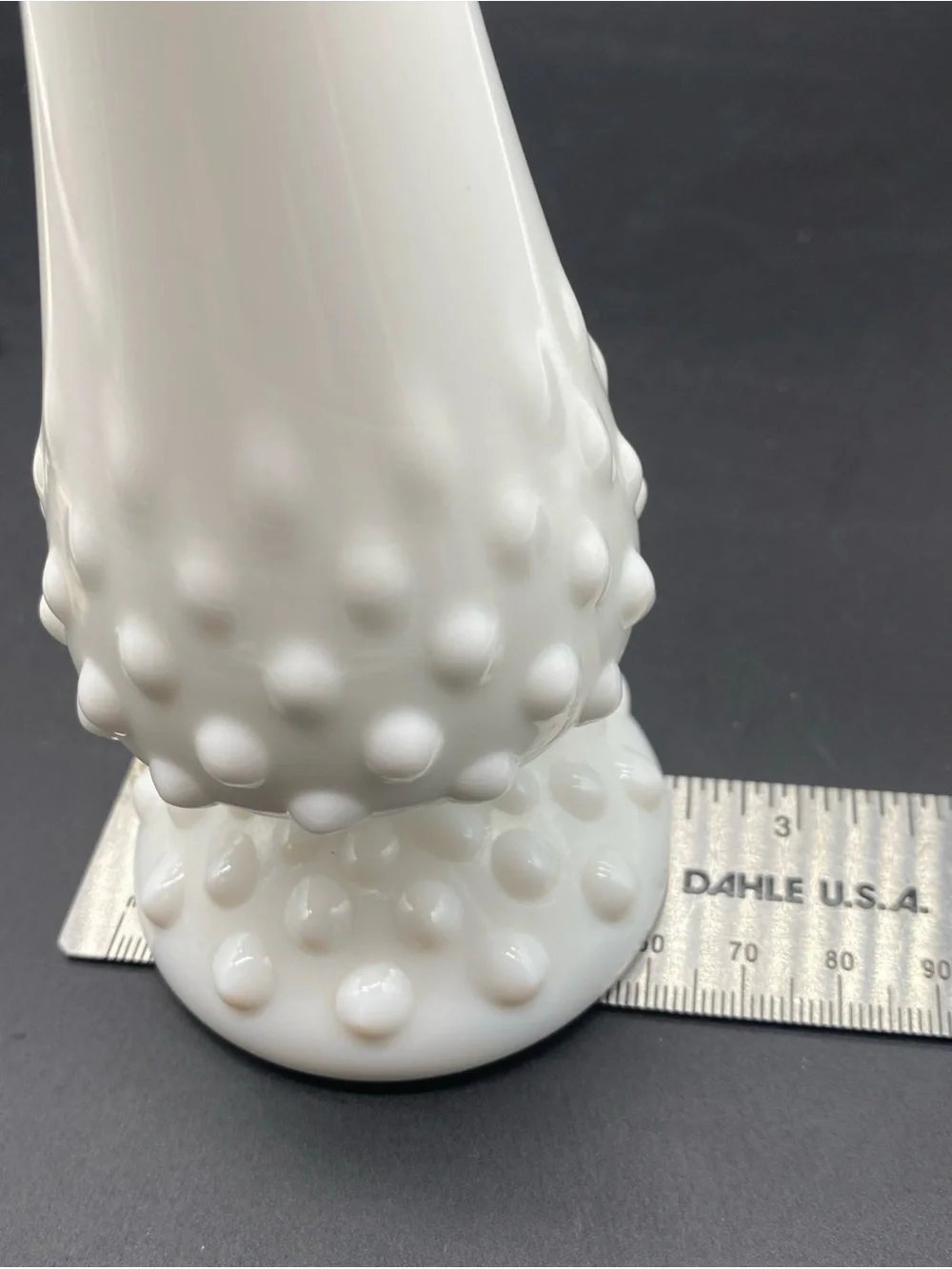 White Hobnail Milk Glass Bud Vase - Marked Fenton approximately 8-8 3/4”